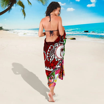 Kosrae Custom Personalised Sarong - Turtle Plumeria (Red)