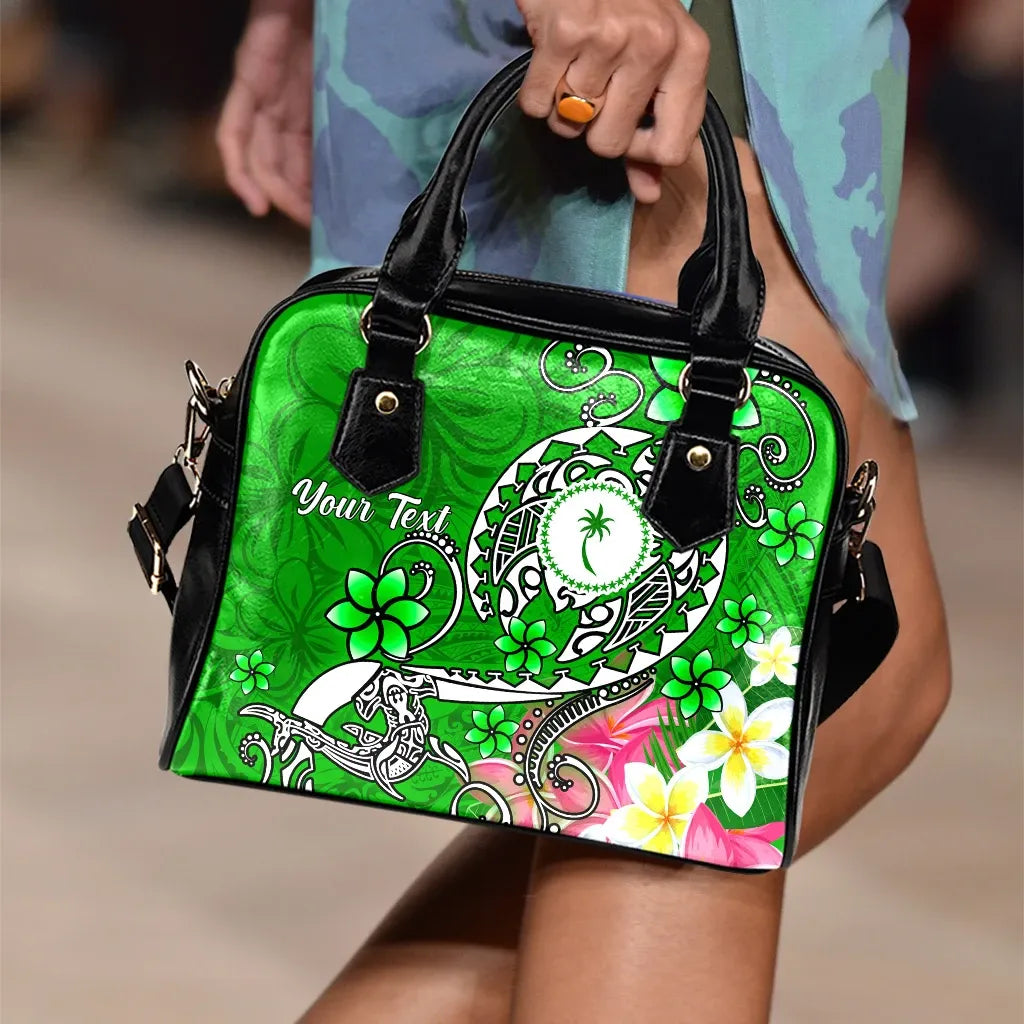 Kosrae Custom Personalised Shoulder Handbag - Turtle Plumeria (Green)