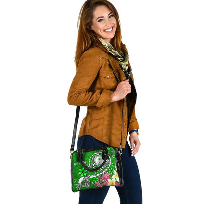 Kosrae Custom Personalised Shoulder Handbag - Turtle Plumeria (Green)