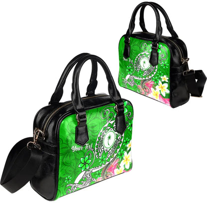 Kosrae Custom Personalised Shoulder Handbag - Turtle Plumeria (Green)
