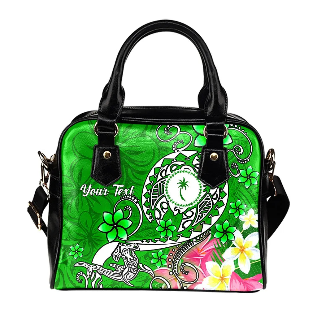 Kosrae Custom Personalised Shoulder Handbag - Turtle Plumeria (Green)