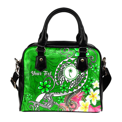 Kosrae Custom Personalised Shoulder Handbag - Turtle Plumeria (Green)