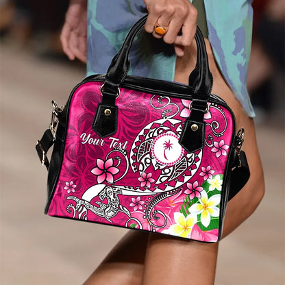 Kosrae Custom Personalised Shoulder Handbag - Turtle Plumeria (Pink)