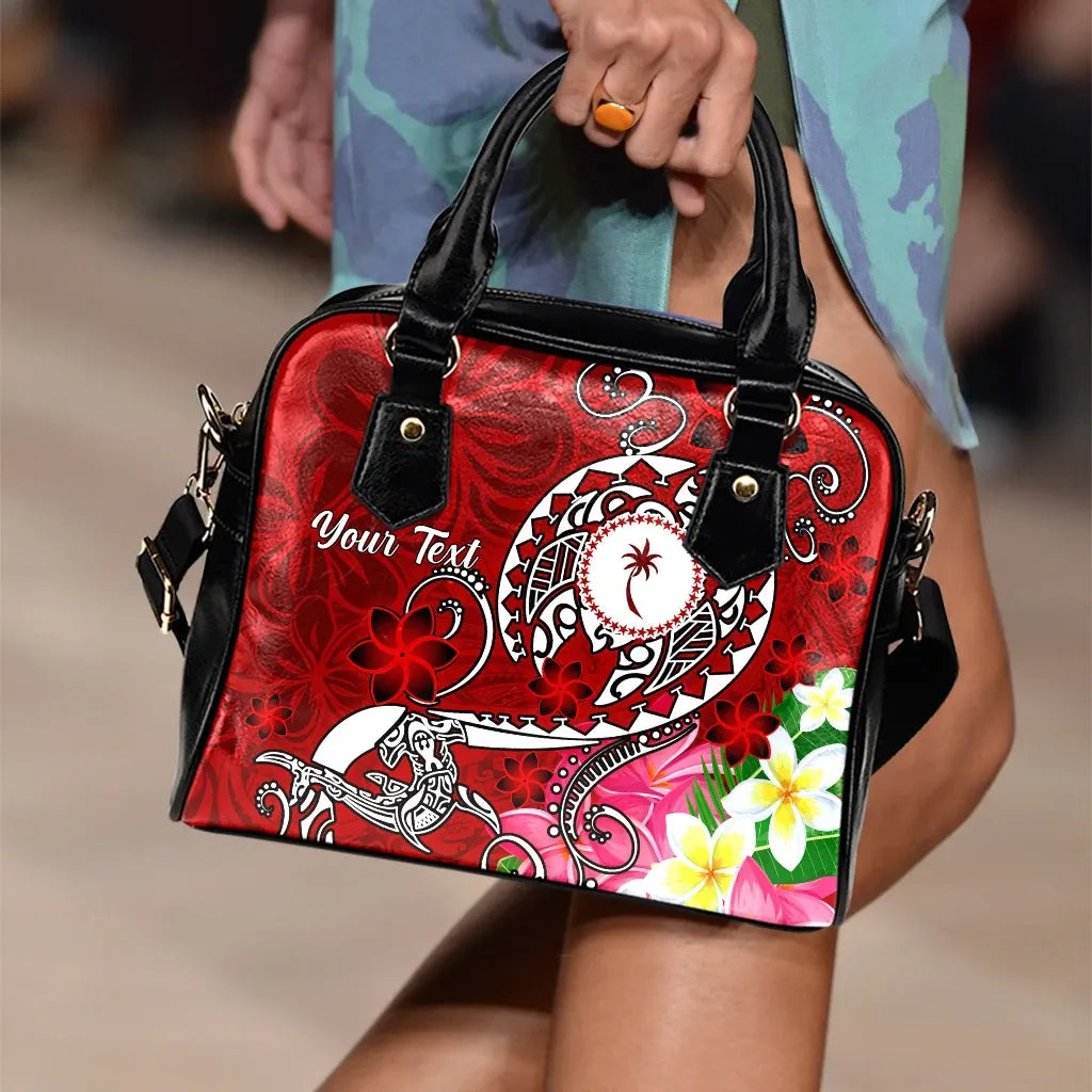 Kosrae Custom Personalised Shoulder Handbag - Turtle Plumeria (Red)