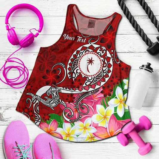 Kosrae Custom Personalised Women Racerback Tank - Turtle Plumeria (Red)