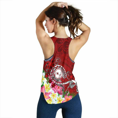 Kosrae Custom Personalised Women Racerback Tank - Turtle Plumeria (Red)