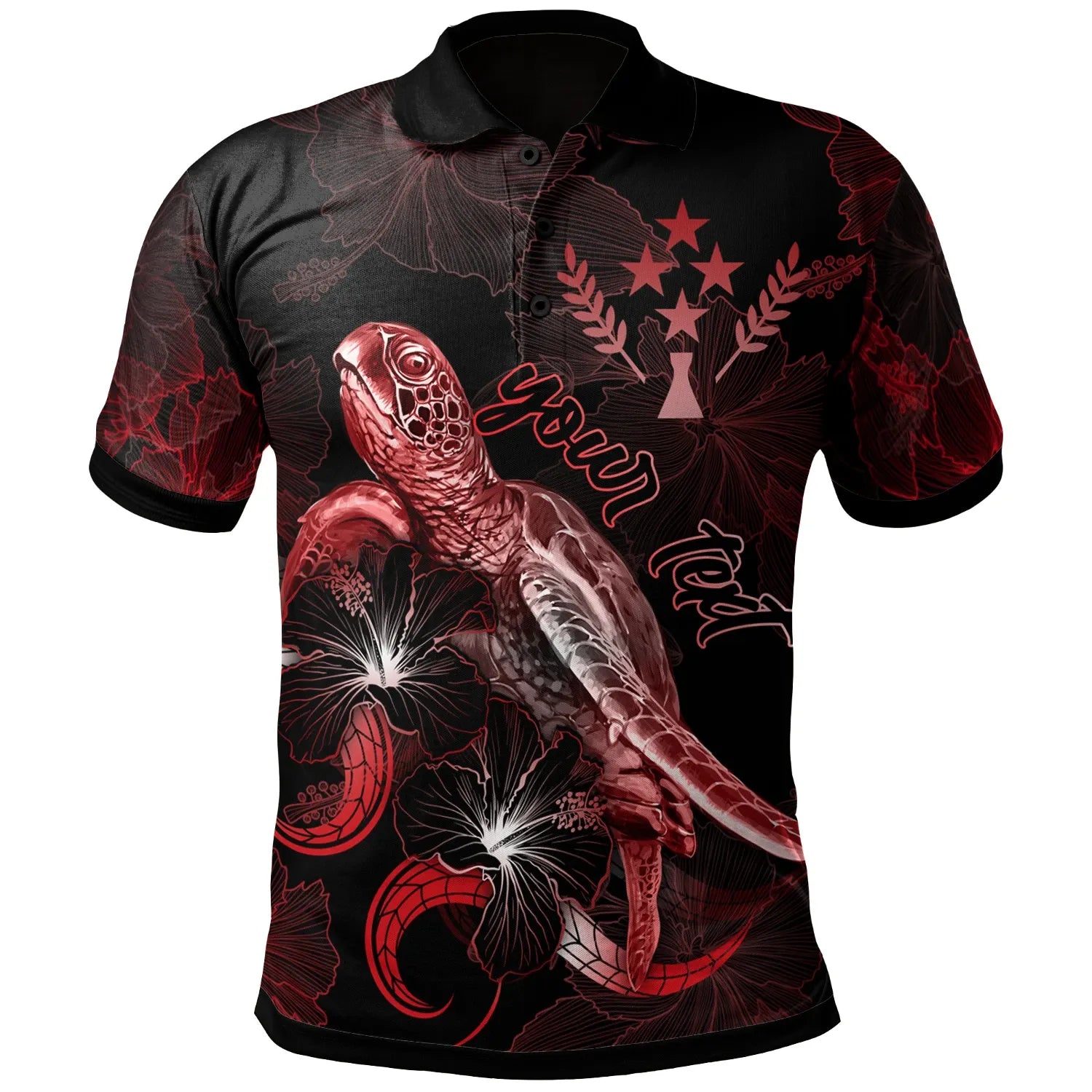 Kosrae Custom Personalized Polynesian Polo Shirt - Turtle With Blooming Hibiscus Red