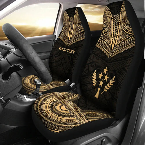 Kosrae Custom Personalised Car Seat Cover - Kosrae Flag Polynesian Chief Tattoo Gold Version