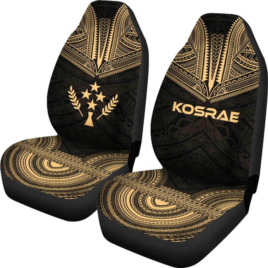 Kosrae Car Seat Cover - Kosrae Flag Polynesian Chief Tattoo Gold Version