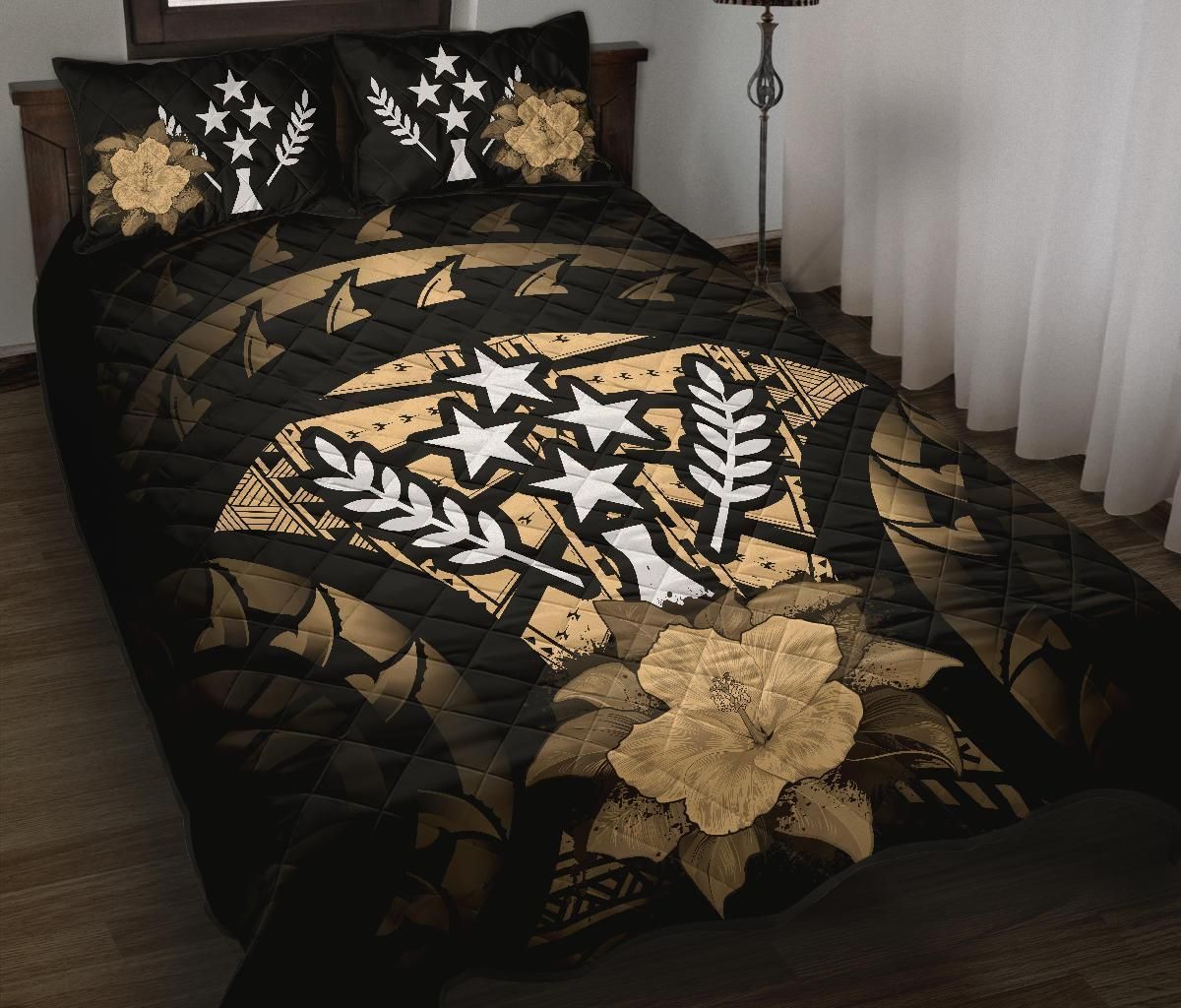 Kosrae Polynesian Quilt Bed Set Hibiscus Gold