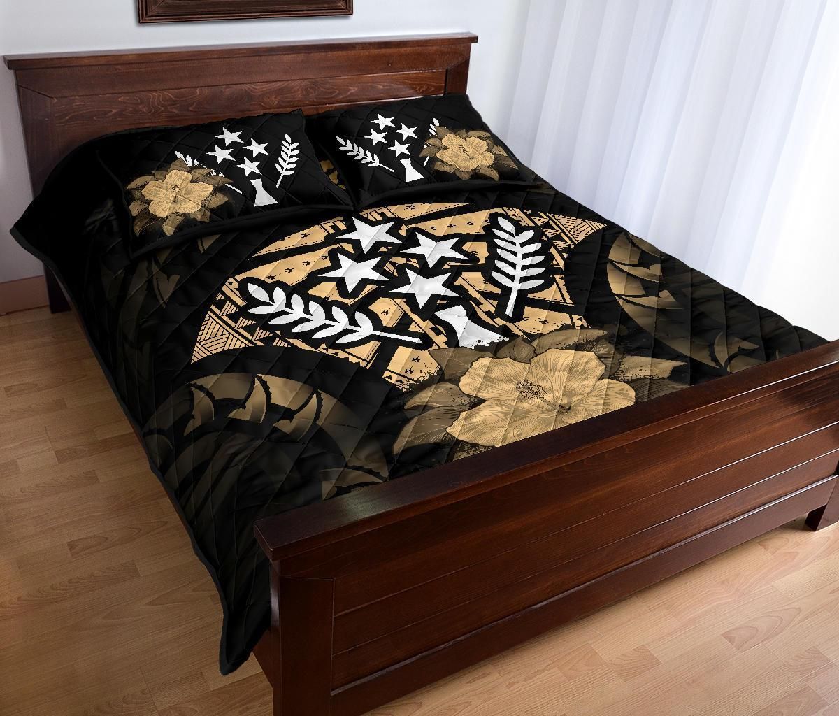 Kosrae Polynesian Quilt Bed Set Hibiscus Gold