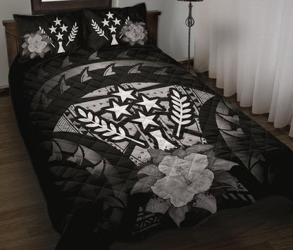 Kosrae Polynesian Quilt Bed Set Hibiscus Gray