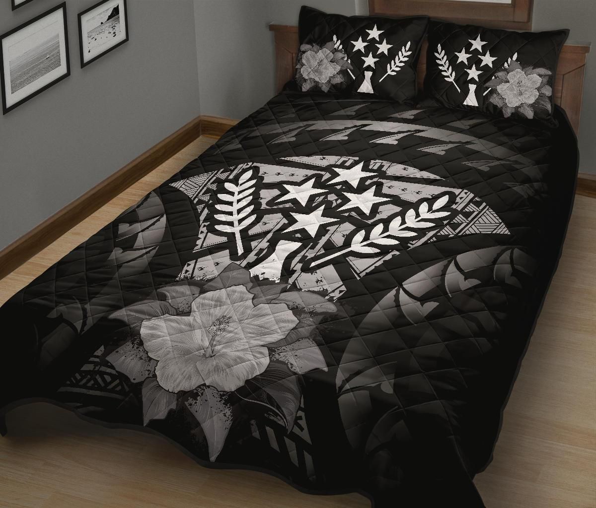Kosrae Polynesian Quilt Bed Set Hibiscus Gray