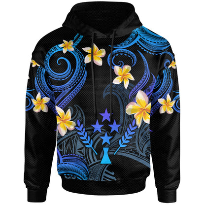 Kosrae Hoodie - Custom Personalised Polynesian Waves with Plumeria Flowers (Blue)