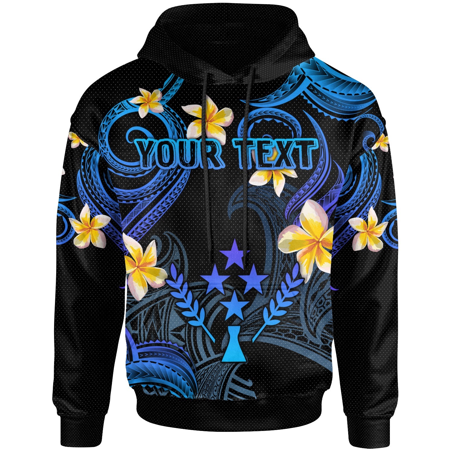 Kosrae Hoodie - Custom Personalised Polynesian Waves with Plumeria Flowers (Blue)