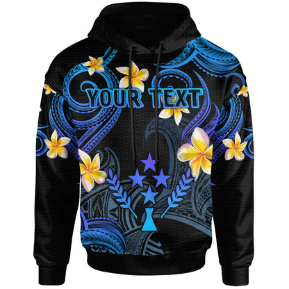 Kosrae Hoodie - Custom Personalised Polynesian Waves with Plumeria Flowers (Blue)