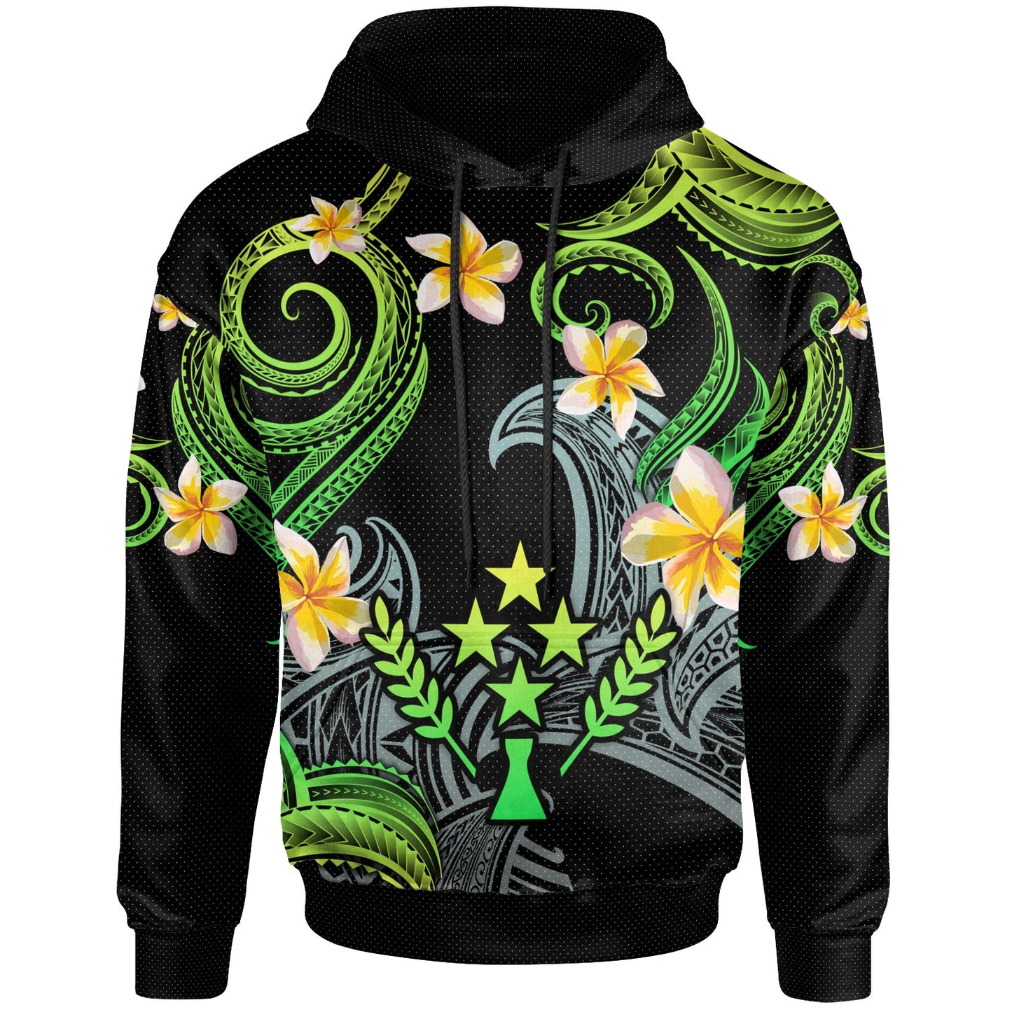 Kosrae Hoodie - Custom Personalised Polynesian Waves with Plumeria Flowers (Green)