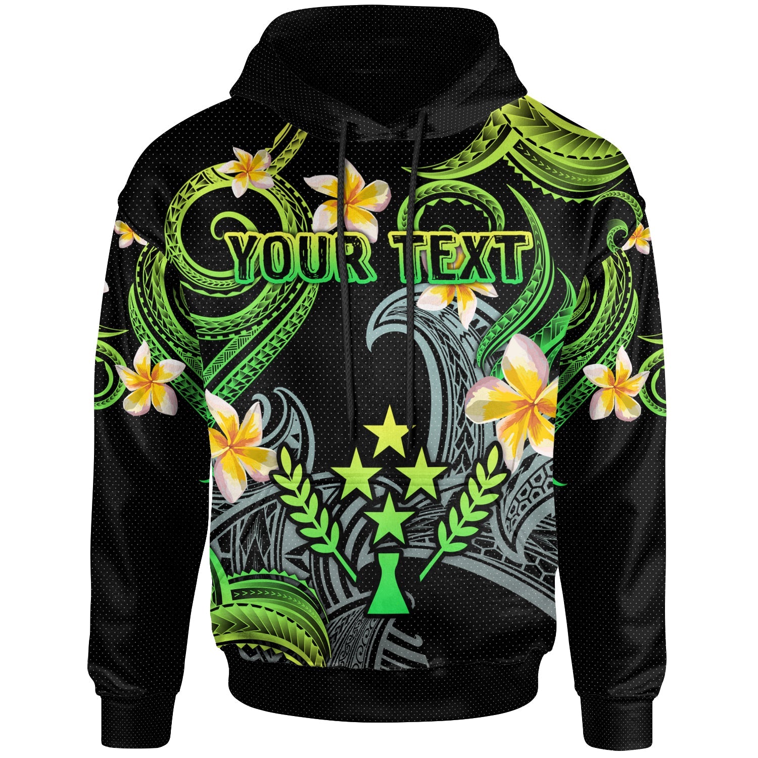 Kosrae Hoodie - Custom Personalised Polynesian Waves with Plumeria Flowers (Green)