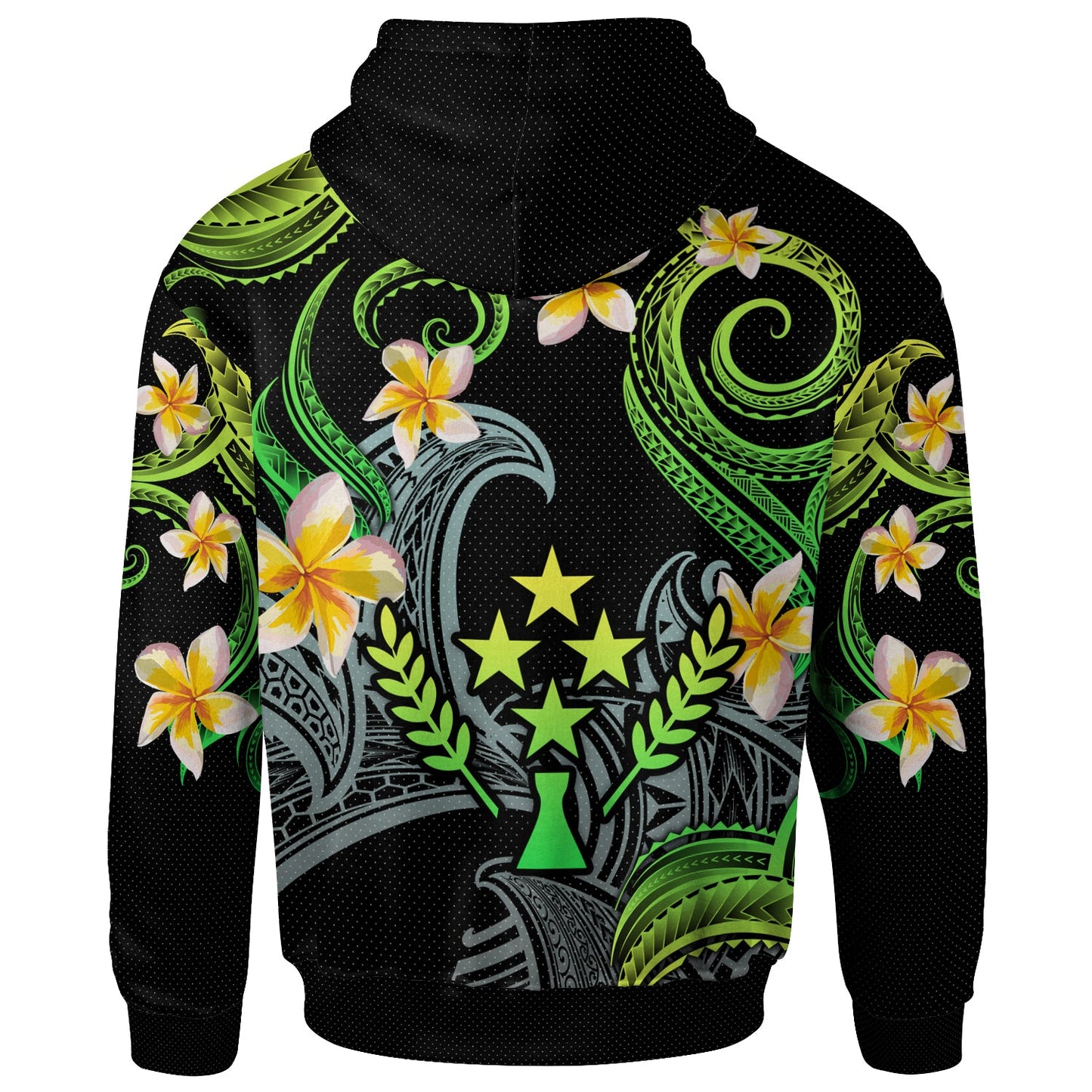 Kosrae Hoodie - Custom Personalised Polynesian Waves with Plumeria Flowers (Green)