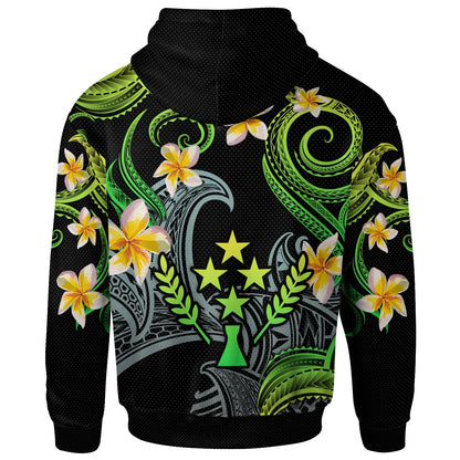 Kosrae Hoodie - Custom Personalised Polynesian Waves with Plumeria Flowers (Green)
