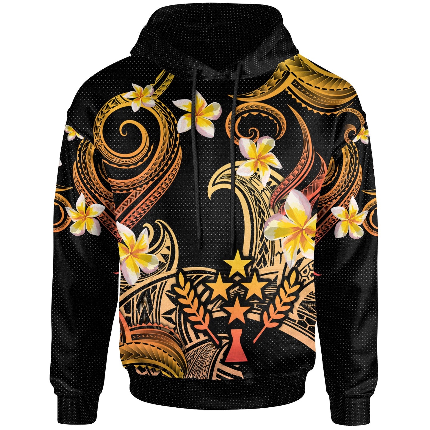 Kosrae Hoodie - Custom Personalised Polynesian Waves with Plumeria Flowers (Orange)