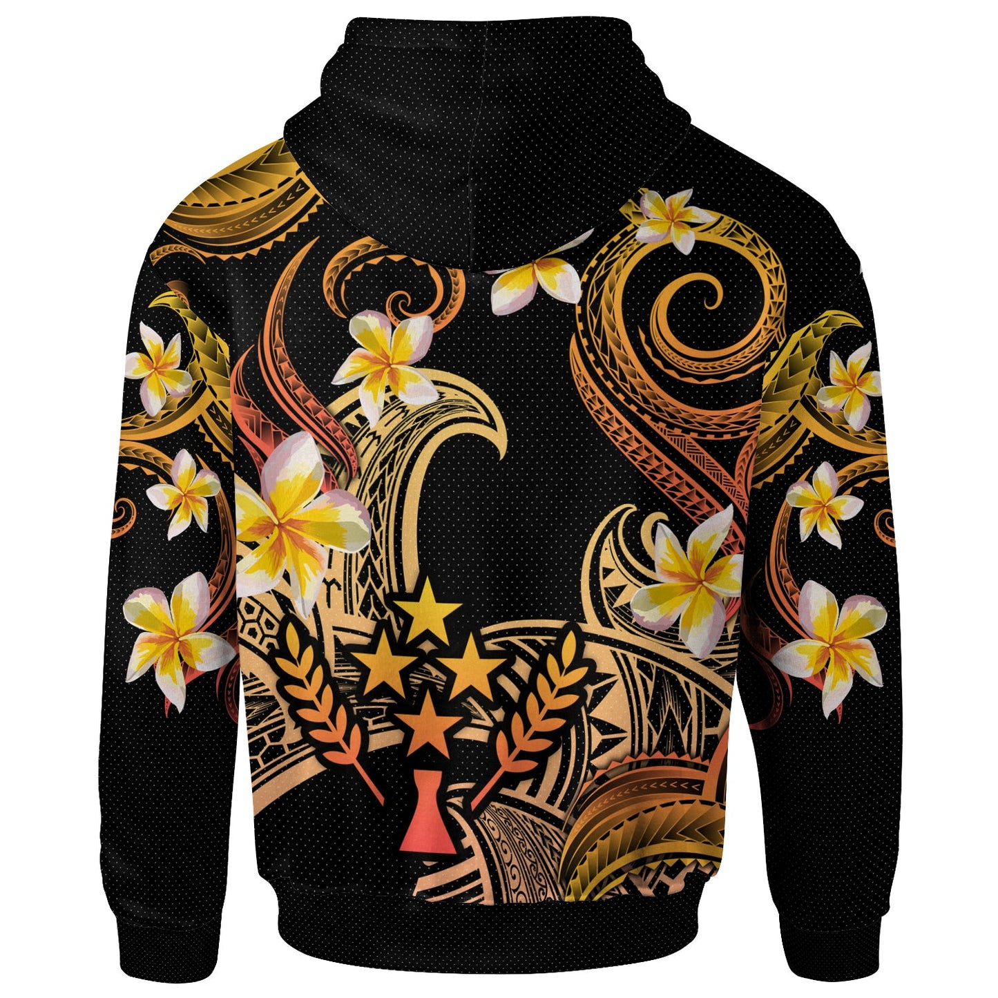 Kosrae Hoodie - Custom Personalised Polynesian Waves with Plumeria Flowers (Orange)