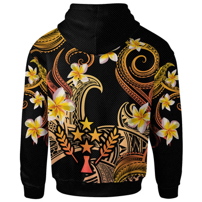 Kosrae Hoodie - Custom Personalised Polynesian Waves with Plumeria Flowers (Orange)