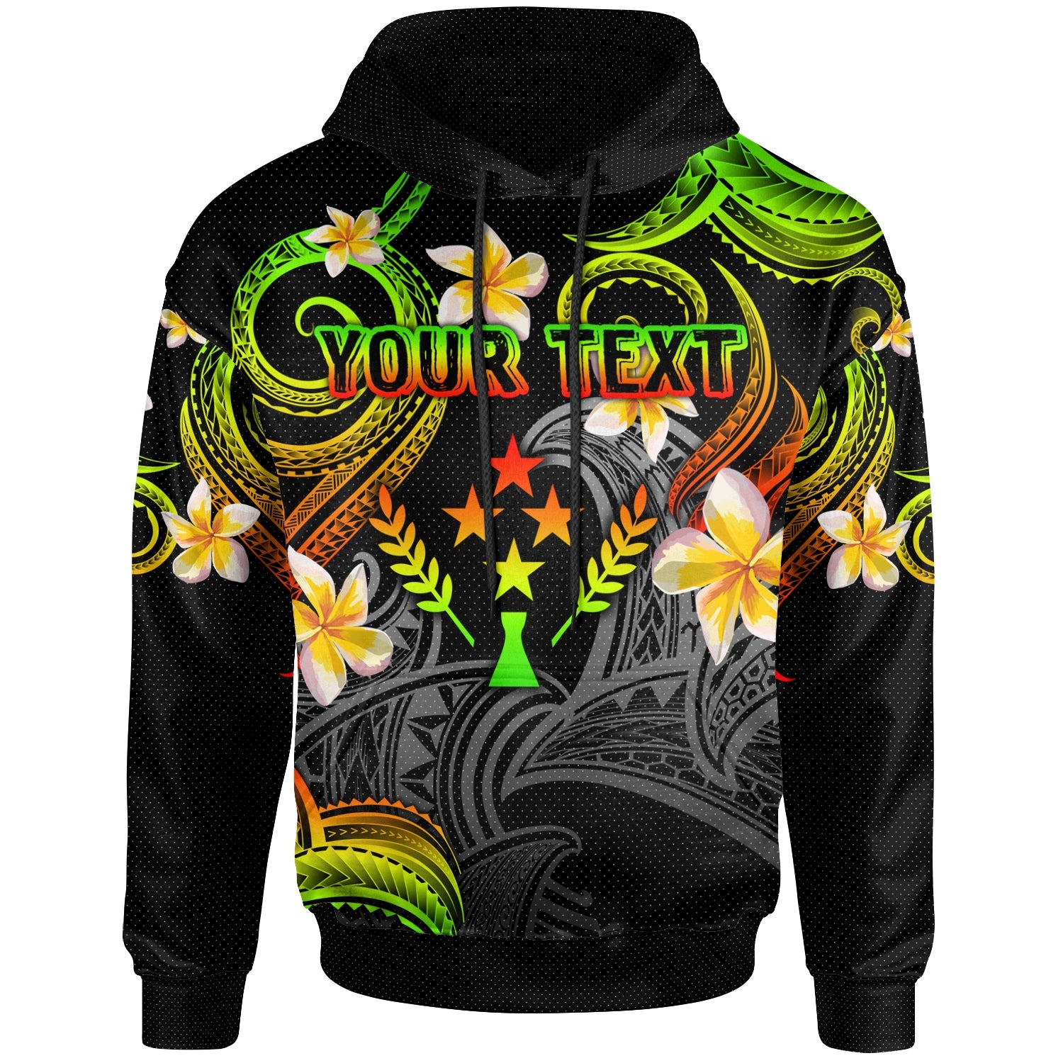 Kosrae Hoodie - Custom Personalised Polynesian Waves with Plumeria Flowers (Reggae)