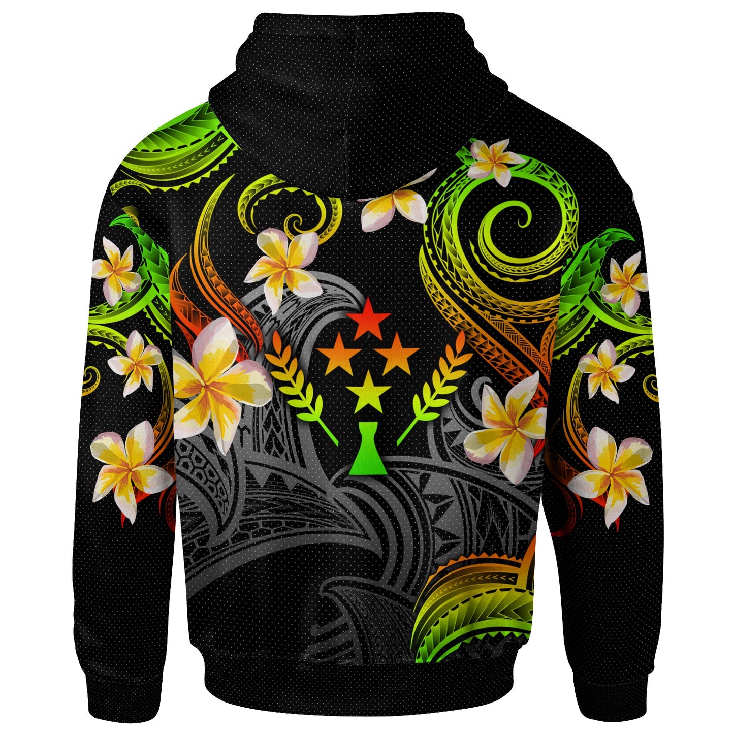 Kosrae Hoodie - Custom Personalised Polynesian Waves with Plumeria Flowers (Reggae)