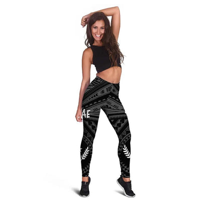 Kosrae Legging  - Kosrae Flag In Polynesian Tattoo Style (Black)