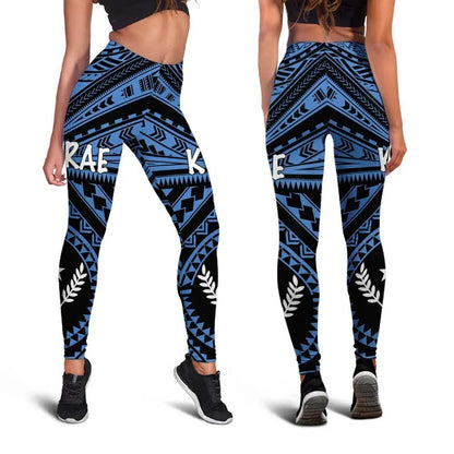 Kosrae Legging - Kosrae Flag In Polynesian Tattoo Style (Blue)