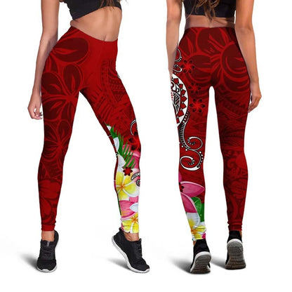 Kosrae Legging - Turtle Plumeria (Red)