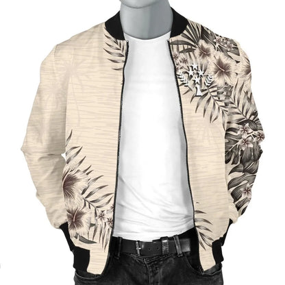 Kosrae Bomber Jacket - The Beige Hibiscus
