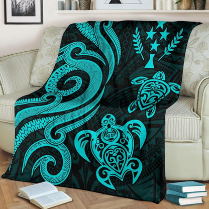 Kosrae Micronesian Premium Blanket - Turquoise Tentacle Turtle