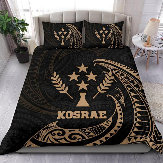 Kosrae Micronesia Bedding Set - Gold Tribal Wave