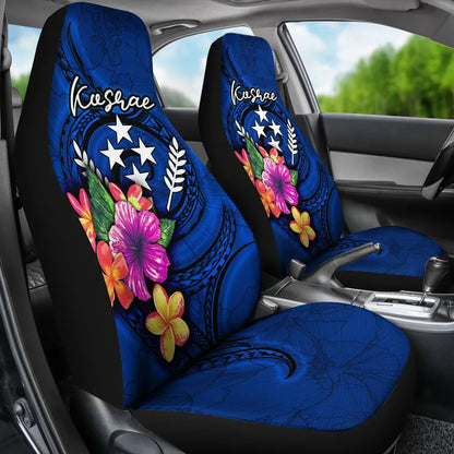 Kosrae Micronesia Car Seat Covers - Floral With Seal Blue