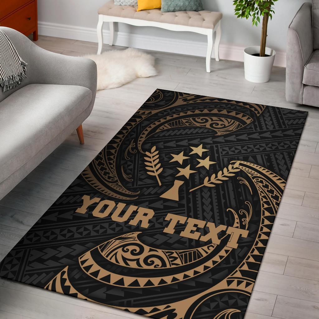 Kosrae Micronesia Custom Personalised Area Rug - Gold Tribal Wave