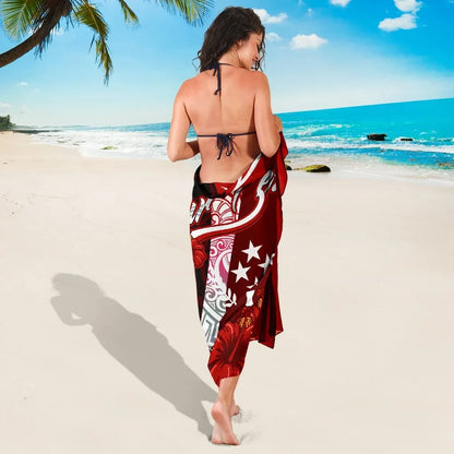Kosrae Micronesia Custom Personalised Sarong - Coat Of Arm With Hibiscus