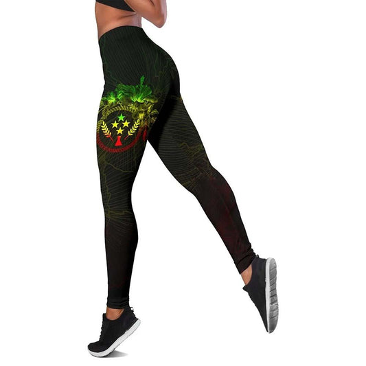 Kosrae Micronesia Legging - Reggae Turtle Hibiscus Flower Frame Vintage