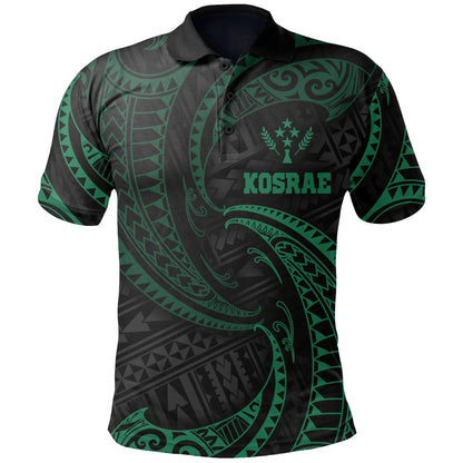 Kosrae Micronesia Polo Shirt - Green Tribal Wave