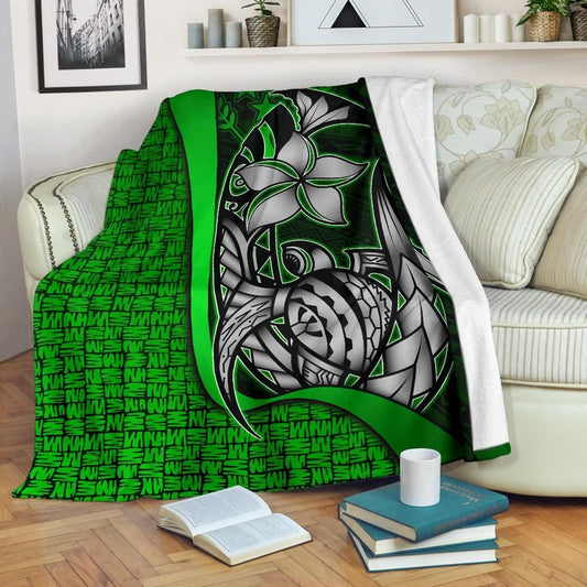 Kosrae Micronesia Premium Blanket Green - Turtle With Hook