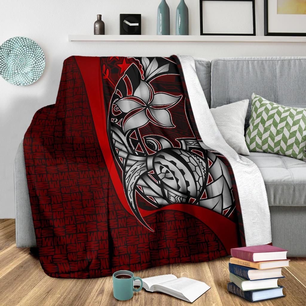 Kosrae Micronesia Premium Blanket Red - Turtle With Hook