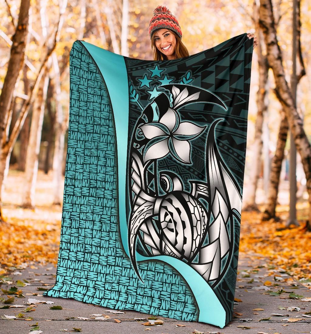 Kosrae Micronesia Premium Blanket Turquoise - Turtle With Hook