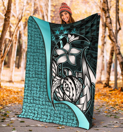 Kosrae Micronesia Premium Blanket Turquoise - Turtle With Hook