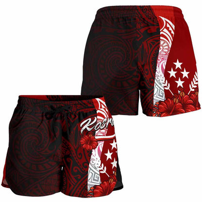 Kosrae Micronesia Women Shorts - Coat Of Arm With Hibiscus