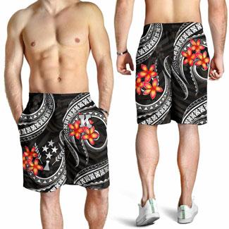 Kosrae Micronesian Men Shorts - Black Plumeria