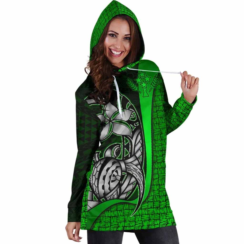 Kosrae Micronesian Female Hoodie Dress Green - Turtle With Hook