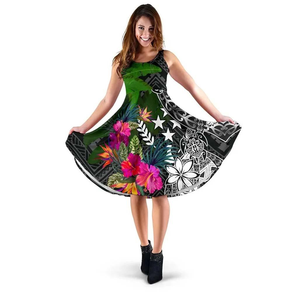 Kosrae Midi Dress - Turtle Plumeria Banana Leaf