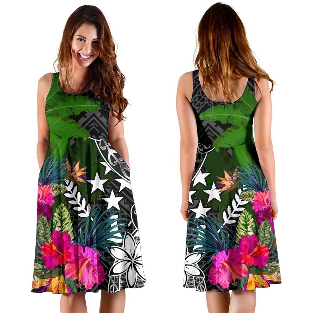 Kosrae Midi Dress - Turtle Plumeria Banana Leaf