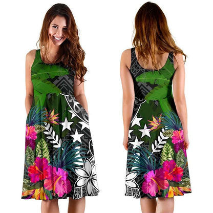 Kosrae Midi Dress - Turtle Plumeria Banana Leaf